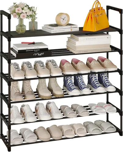 Vista 10 de Calmootey Zapatero de 4 niveles, organizador de almacenamiento de zapatos de gran capacidad, 20 pares de zapatos, estante ancho apilable