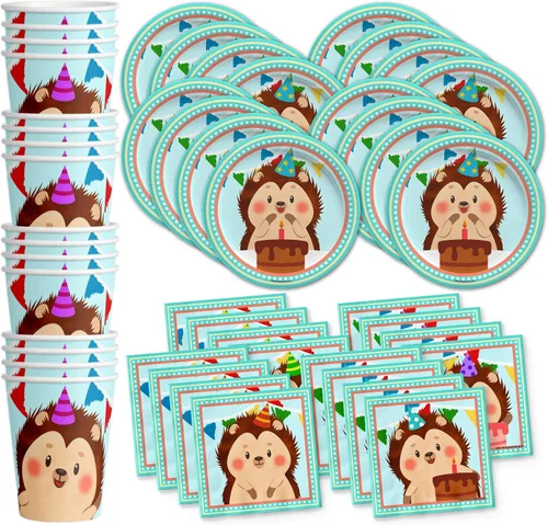 Vista 18 de Juego de suministros para fiesta de cumpleaños de Oso, juego de platos, servilletas, vasos, kit de vajilla para 16