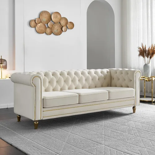 Vista 12 de KEVINSPACE - Sofá de 3 plazas de 84.06" para sala de estar, sofá Chesterfield moderno, mueble de tres asientos, sofá Chesterfield clásico con 84.06