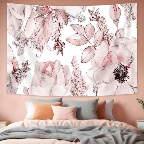 Vista 9 de SAOLUIS Tapiz floral, tapiz de flores azules, tapiz estético floral de acuarela, tapiz floral de poliéster, flores bohemias para colgar en la pared