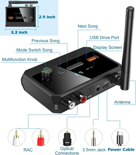 Vista 9 de KAIY Receptor Bluetooth 5.4 para estéreo casero, baja latencia óptica
