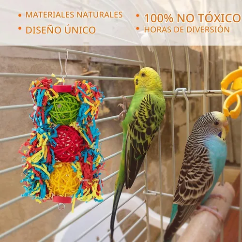 Vista 2 de Juguetes para pájaros, periquitos, juguete para masticar, triturar, forrajear, juguetes con cuerda, perca, juguetes para colgar, accesorios