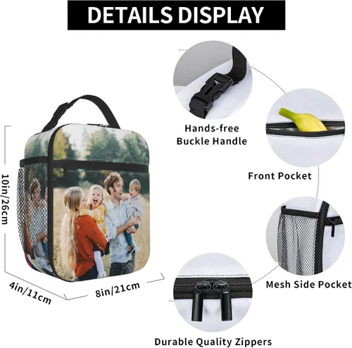 Vista 6 de Fiambrera personalizada, bolsa de almuerzo personalizada, añade tu foto, texto, logotipo, bolsa de almuerzo a prueba de polvo para oficina, picnic