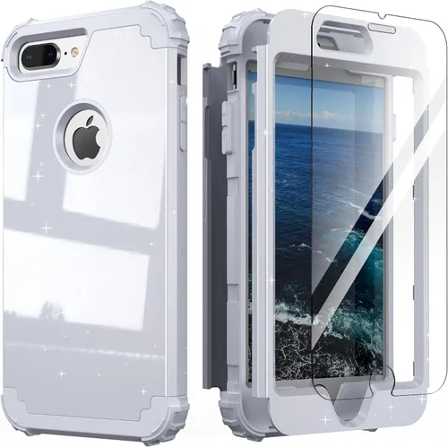 Vista 13 de IDweel Funda para iPhone 8 Plus, Funda para iPhone 7 Plus con Protector de Pantalla de Vidrio Templado, 3 en 1 Resistente a Golpes Delgada Híbrida