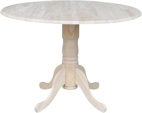 Vista 13 de IC International Concepts, Mesa de comedor redonda con pedestal de doble hoja de 42 pulgadas, madera maciza, madera de parawood real, 42 pulgadas