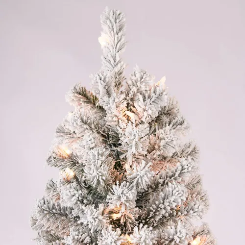 Vista 5 de Árbol de Navidad artificial de lápiz flocado con luces de 7.5 pies, árbol de Navidad preiluminado artificial con 350 luces transparentes, árboles