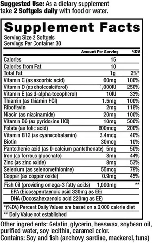 Vista 2 de ProRenal+D con Omega-3 Aceite de Pescado Multivitamínico Riñón 60 cápsulas blandas, 30 días