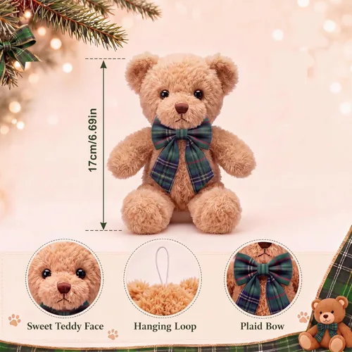 Vista 2 de Chalyna Paquete de 6 ositos de peluche navideños con lazo de terciopelo a Verde