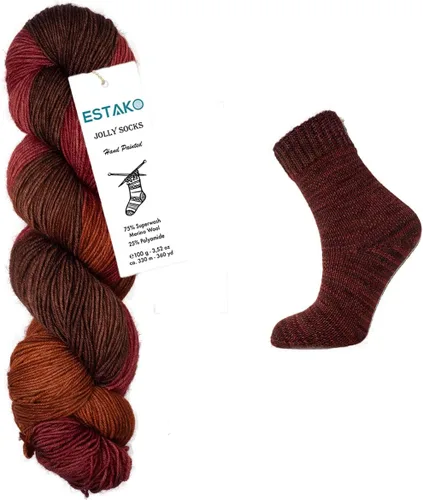 Vista 5 de Estako Jolly Socks Hilo Pintado a Mano 75% Lana Merino Superwash y 25% Poliamida (Fine/Sport 2 Peso) / 3.52 Oz - 100 gr / 360 Yardas - 330 mt