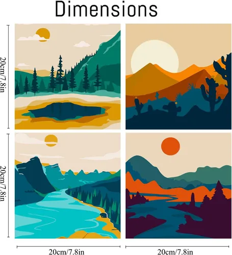 Vista 5 de FQOVKYN Paquete de 4 pinturas de atardecer por números para adultos principiantes, pintura de paisajes por números sobre lienzo, pintura acrílica