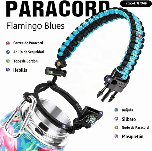 Vista 4 de Insulated Water Bottle 32oz, Stainless Steel Water Bottle with Straw & Spout Lids & Paracord Handle Flamenco