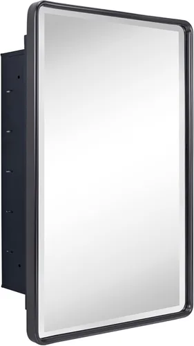 Vista 13 de TEHOME Botiquín de baño empotrado con marco de metal dorado cepillado con espejo rectangular redondeado con espejo biselado de 16 x 24 pulgadas