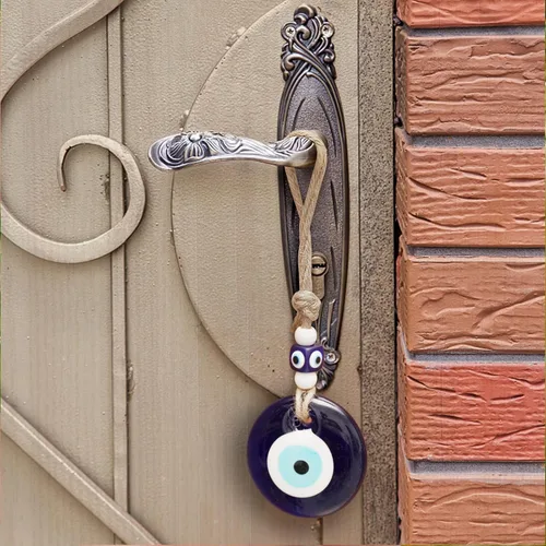 Vista 3 de 2 piezas de decoración azul contra el mal de ojo para colgar en la pared del hogar, cristal hecho a mano, amuleto turco de nazar de buena suerte