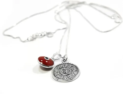 Vista 7 de MIZZE Made for Luck Prosperity - Collar con dije de moneda de plata, cadena de caja de 20 pulgadas con dije de protección contra el mal de ojo rojo