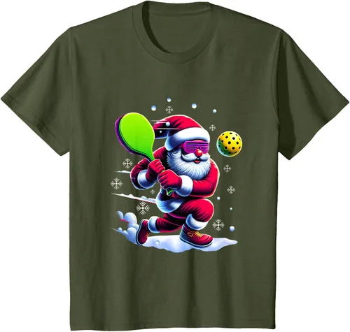 Vista 10 de Pickle Ball Navidad Santa Deporte Jugador Padel Raqueta Snow Camiseta Negro