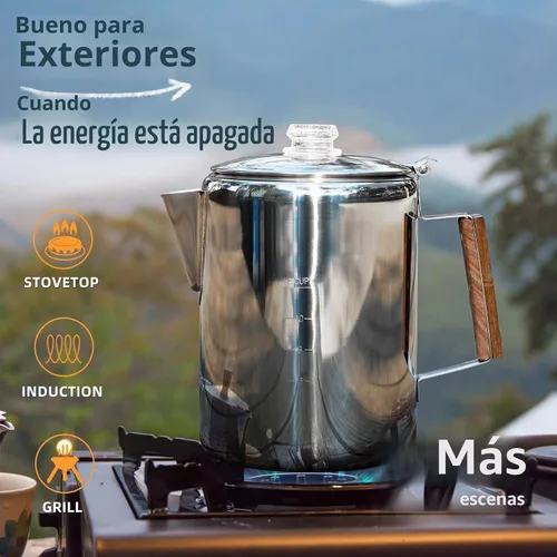 Vista 3 de MEREZA Cafetera de Camping Percoladora de 12 Tazas para Estufa Superior Cafetera de Café Percoladora sin Electricidad para Acampar Cafetera de Acero