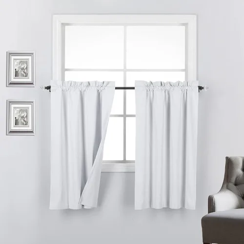 Vista 8 de 2 paneles de cortinas opacas con aislamiento térmico y forro blanco en la parte trasera para ventana de bloqueo de luz para cualquier ventana