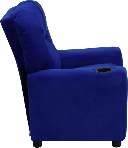 Vista 5 de EMMA + OLIVER Reclinable infantil de microfibra azul con portavasos