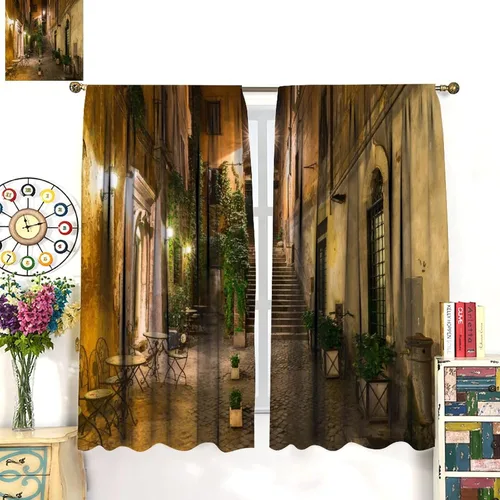 Vista 4 de Cortinas italianas, patio antiguo, sillas de café de Italia, casas históricas en la calle, sala de estar, dormitorio, cortinas opacas con bolsillo