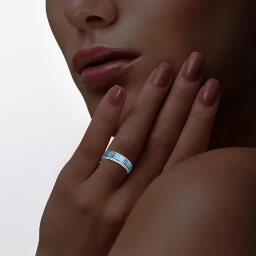 Vista 2 de Beaux Bijoux Sterling Silver Natural Larimar Criss-CrossSingle Band Ring