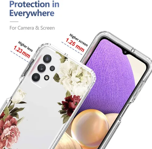 Vista 2 de Funda para teléfono Galaxy A32 5G, Galaxy M32 5G SM-A326 con protector de pantalla de vidrio templado, bonito patrón floral transparente, funda