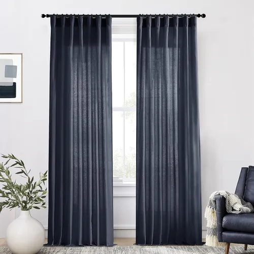 Vista 31 de XTMYI - Cortinas transparentes de 54 pulgadas de largo, juego de 2 paneles para baño, cortinas cortas de lino y algodón con semi privacidad