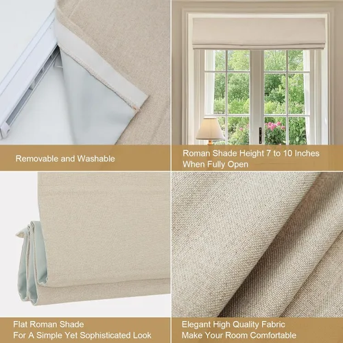 Vista 5 de Persianas romanas personalizadas beige, tela lavable, opacas, inalámbricas, para ventanas, puertas, ventanas de cocina, fáciles de instalar