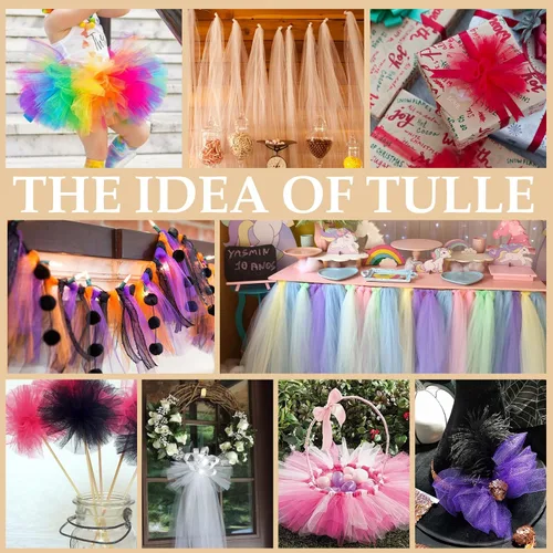 Vista 6 de Rollos de tela de tul verde ácido de 6 pulgadas por 100 yardas (300 pies) Cinta de tul para tutú, falda, envoltorio de regalo, decoración de boda