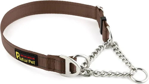 Vista 18 de Collar de perro Martingale de Plutus Pet con cadena de acero inoxidable y nylon reflectante, collar de entrenamiento ajustable sin tirón, para Beige