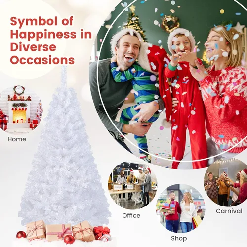 Vista 8 de DREAMADE Árbol de Navidad blanco de 6 pies, árbol de Navidad artificial de abeto sin iluminación con 650 ramas completas y base de metal plegable