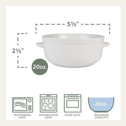 Vista 2 de Everyday White by Fitz and Floyd Juego de 4 cuencos de sopa con mango para chile, 20 onzas, color blanco