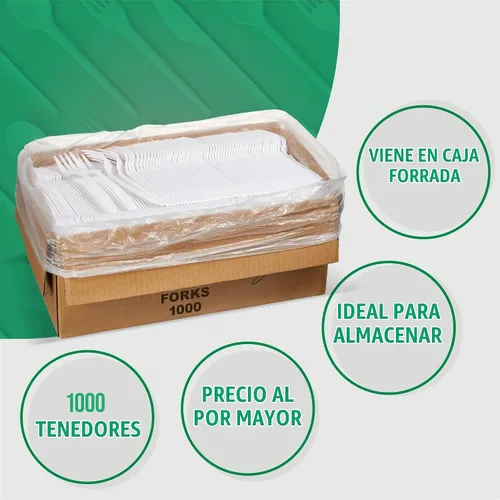 Vista 5 de 1,000 Horquillas de Plástico Desechables a Granel Blancas de Peso Medio Cubiertos Desechables de Plata Cubiertos de Plástico Horquilla Blanco