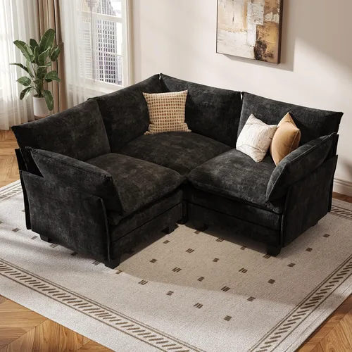 Vista 27 de KKL Sofá Cama Seccional Modular Grande de 91.3", Sofá Cama Convertible en Forma de J/L de 6 Plazas Sofá Nube con Otomana, Sofás Seccionales