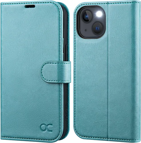 Vista 20 de OCASE Funda tipo cartera compatible con iPhone 13, de piel sintética con tapa tipo folio, con tarjetero, bloqueo RFID, soporte