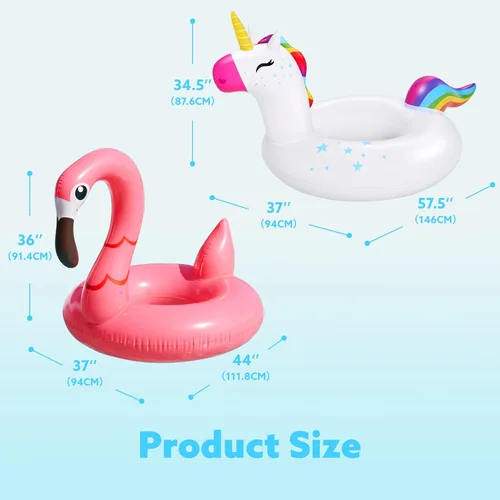 Vista 5 de SLOOSH Paquete de 2 flotadores inflables de flamenco de unicornio para piscina, decoraciones de fiesta de natación, divertidos flotadores, tubos