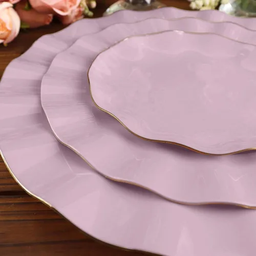 Vista 151 de Tableclothsfactory Paquete de 10 platos redondos de plástico negro de 6 pulgadas para ensalada de postre, platos desechables con borde ondulado