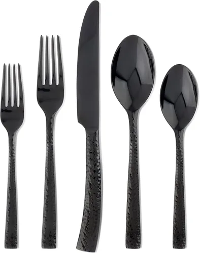 Vista 4 de Hampton Forge Paris Hammered - Juego de cubiertos de acero inoxidable, 20 piezas, color dorado