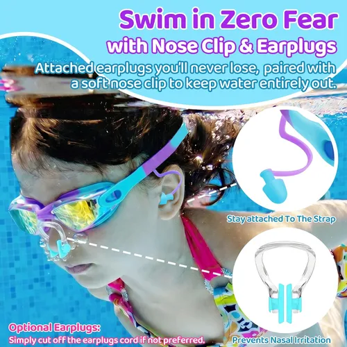 Vista 4 de Vvinca Swimming Goggles for Kids 3-15 years-2 Pack, Kids Goggles Anti-Fog/UV No Leaking Swim Goggles for Kids