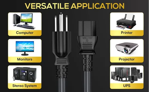 Vista 8 de IEC320 C13 a NEMA 5-15P - Cable de alimentación universal de 1 pie y 18 AWG, compatible con computadoras, monitores, impresoras y televisores