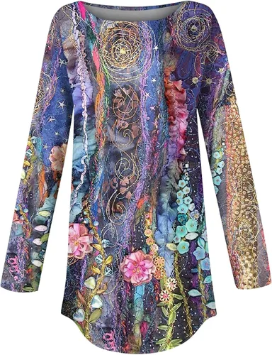 Vista 4 de Tops for Women 2023 Round Neck Printing Sweatshirts Long Sleeve Casual Loose Pullover Tops Lightweight Outfits