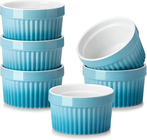 Vista 15 de MALACASA Ramequines de 119 ml aptos para horno, pequeños platos de soufflé cerámicos para crema brulée y soufflé, tazas de natillas de barro Azul