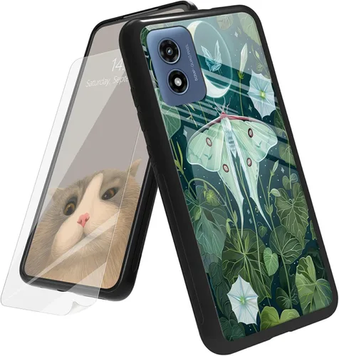 Vista 12 de Funda para Motorola Moto G Play 4G 2024 con protector de pantalla, parte trasera de vidrio templado + funda de silicona suave TPU absorción