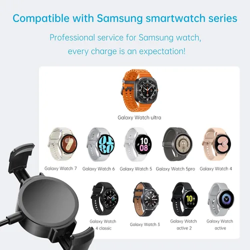 Vista 3 de Cargador de reloj Galaxy, compatible con Samsung Watch 8/8 Classic/7/7 Ultra/6/6 Classic/5 Pro/5/4/4 Classic/3 Active2/1, cable de carga Galaxy