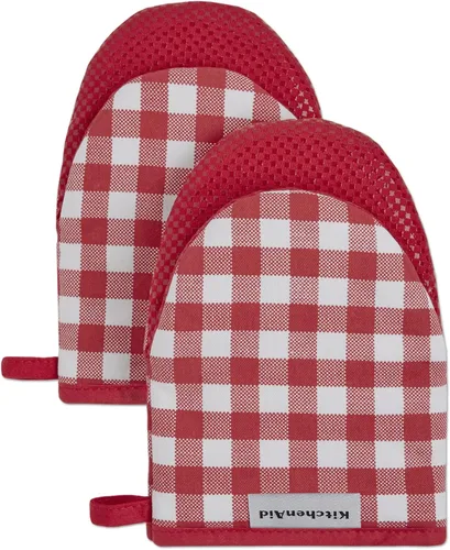 Vista 13 de Juego de 2 manoplas mini para horno Kitchenaid Gingham, Terciopelo Azul, 5.5"x8