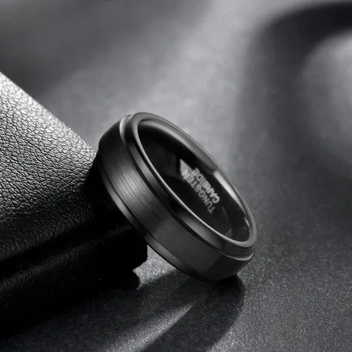 Vista 2 de TRUMIUM - Anillo de boda de carburo de tungsteno de 1564 y 516 de pulgada, para hombres y mujeres, con borde escalonado, grabado en inglés I Love