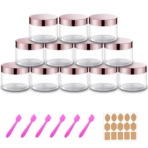 Vista 9 de Paquete de 12 recipientes pequeños de plástico de 4 onzas con tapas + paquete de 12 tarros de muestra de cosméticos de 0.7 oz/0.7 fl oz