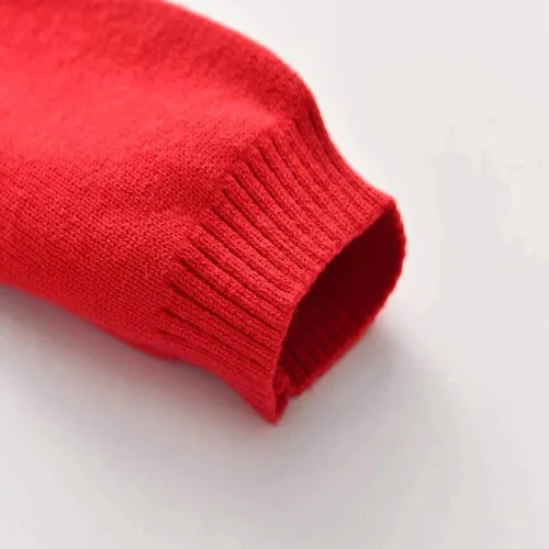 Vista 5 de Suéter de punto con cuello redondo para niños y niñas pequeñas, sudadera de algodón, ropa cálida para otoño e invierno, Rojo