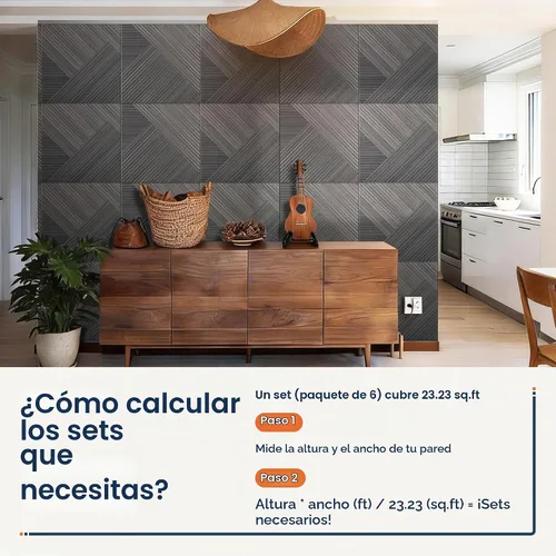 Vista 4 de BUBOS Paquete de 6 paneles acústicos autoadhesivos de pared, paneles acústicos de 23.6 x 23.6 pulgadas, paneles acústicos con patrón de madera 3D