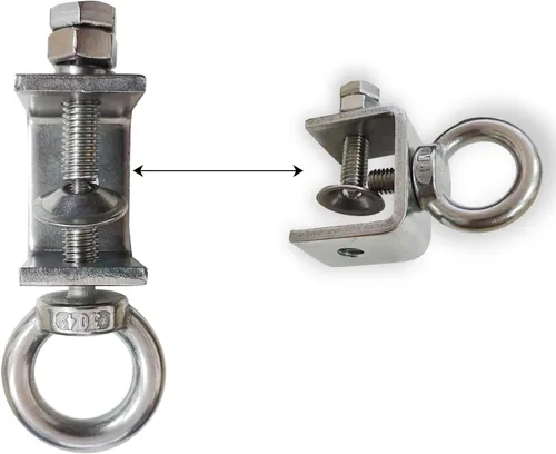 Vista 4 de 4 abrazaderas C de acero inoxidable con anillo; gancho en J resistente para colgar; abrazadera de haz con anillo, que puede soportar 100 libras