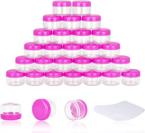 Vista 20 de 50 unidades de 5 gramos de envases de muestra, tarros vacíos de 5 ml con tapas, pequeños envases cosméticos, tarros de muestra mini con 4 cucharas